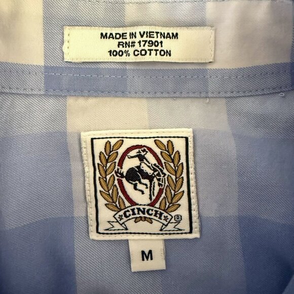 Cinch Check Pattern Button-Down Long-Sleeve Shirt Blue Men's Medium 100% Cotton - Picture 9 of 11